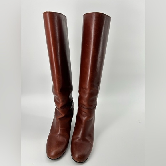 Chanel brown leather camel caramel heeled boots pull on 38.5 with dustbags only - Picture 4 of 16